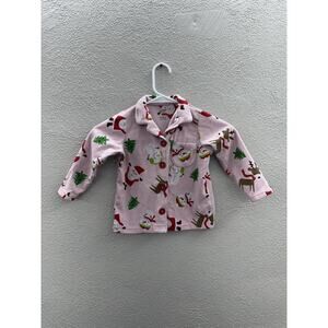 Carters Girls Childrens Pajama Top Size 3T Pink Christmas Button Up Long Sleeve